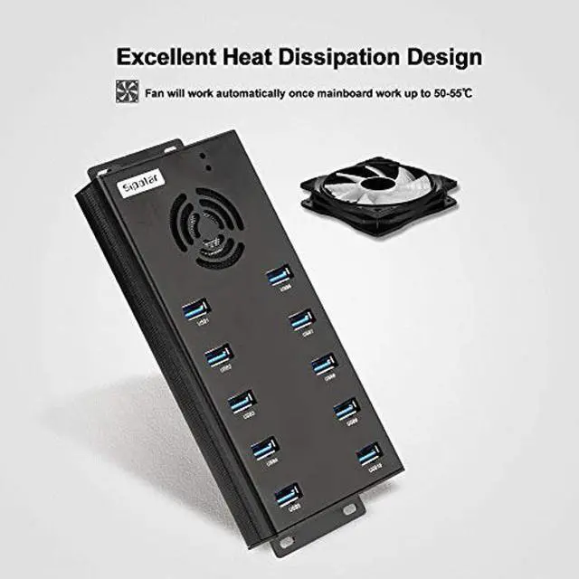 Alt view image 3 of 5 - Powered USB Hub 3.0, Sipolar 10-Port USB Hub with 12V 10A Power Adapter, Multi USB Port Expander Fast Data Transfer USB Data Hub Splitter for Laptop, PC,Mobile, Mobile HDD, Flash Drives
