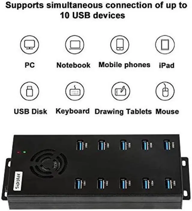 Alt view image 5 of 5 - Powered USB Hub 3.0, Sipolar 10-Port USB Hub with 12V 10A Power Adapter, Multi USB Port Expander Fast Data Transfer USB Data Hub Splitter for Laptop, PC,Mobile, Mobile HDD, Flash Drives