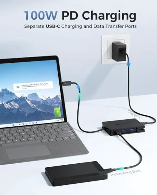 Alt view image 5 of 5 - Cable Matters 8-in-1 Portable 40Gbps USB4 Hub (USB 4 Dock) Dual DisplayPort 4K@60Hz, Single DisplayPort 8K@60Hz, 100W PD, Gigabit Ethernet, Compatible with Thunderbolt 4 for XPS, Surface Pro, iPad Pro