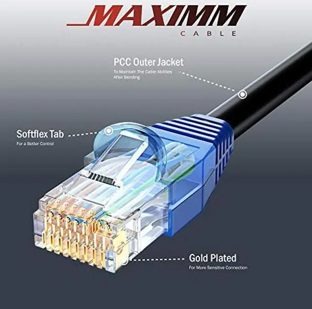 Alt view image 2 of 4 - Maximm Cat6 Outdoor Cable 250 feet - Black - Solid Copper 550Mhz, Waterproof Ethernet Cable Suitable for Direct Burial Installations.