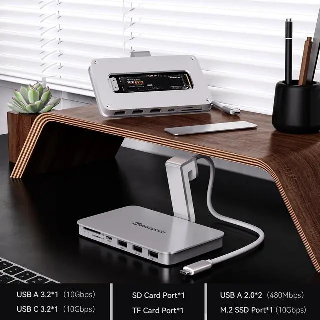 Alt view image 2 of 5 - Minisopuru iMac Hub - Compatible with iMac 24 inch M1/M3/M4 and Studio Display 27 inch, Accessories Support Max 10Gbps M.2 SSD (SSD Not Included), USB A/C 10Gbps, SD/TF, Silver.
