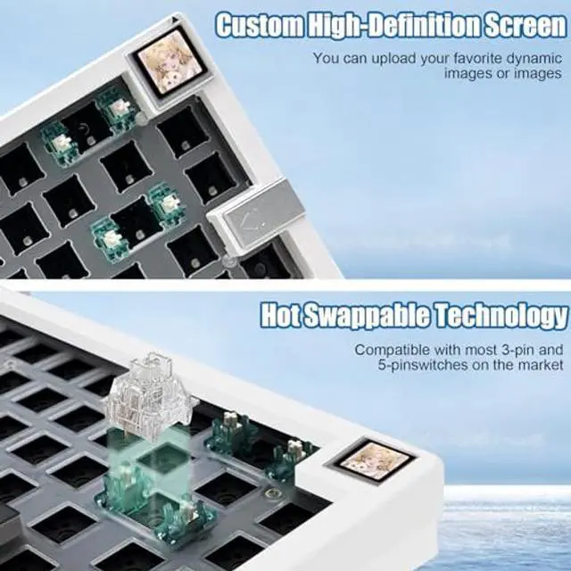 Alt view image 5 of 5 - BOYI GMK67S-65% Keyboard Kit,Hot-Swap Bluetooth5.0/2.4G/Type-C Tri-Mode Wireless RGB Mechanical Keyboard TFT-LCD Screen Gasket Structure Kit,Customized VIA-programmable Keyboard Kit(White)