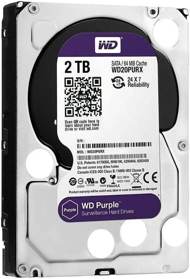 Main image of Western Digital 2TB WD Purple Surveillance Internal Hard Drive HDD - SATA 6 Gb/s, 64 MB Cache, 3.5" - WD20PURZ