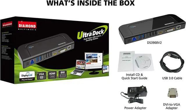 Alt view image 4 of 4 - Diamond Multimedia Dual Video Output, USB 3.0/2.0 Universal Docking Station with Gigabit Ethernet, HDMI, DVI, Audio for Windows 11, MacOS and Android 5.0+. Display Link Certified DL-3900 Chip