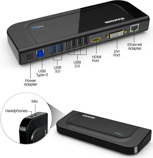 Alt view image 3 of 4 - Diamond Multimedia Dual Video Output, USB 3.0/2.0 Universal Docking Station with Gigabit Ethernet, HDMI, DVI, Audio for Windows 11, MacOS and Android 5.0+. Display Link Certified DL-3900 Chip