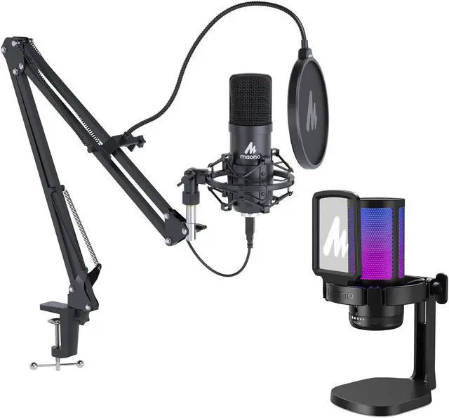 Main image of MAONO 2PCS USB Gaming Microphone, PC Computer Condenser mic with Noise Cancellation, RGB Lights, Mute, Gain Control for Streaming, Recording, Podcast, Chat, Twitch, YouTube, Discord