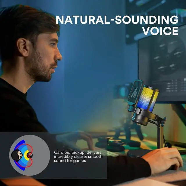 Alt view image 5 of 5 - MAONO 2PCS USB Gaming Microphone, PC Computer Condenser mic with Noise Cancellation, RGB Lights, Mute, Gain Control for Streaming, Recording, Podcast, Chat, Twitch, YouTube, Discord