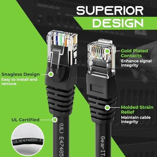 Alt view image 3 of 5 - GearIT Cat 6 Ethernet Cable 10 ft (20-Pack) - Cat6 Patch Cable, Cat 6 Patch Cable, Cat6 Cable, Cat 6 Cable, Cat6 Ethernet Cable, Network Cable, Internet Cable - Black 10 Feet