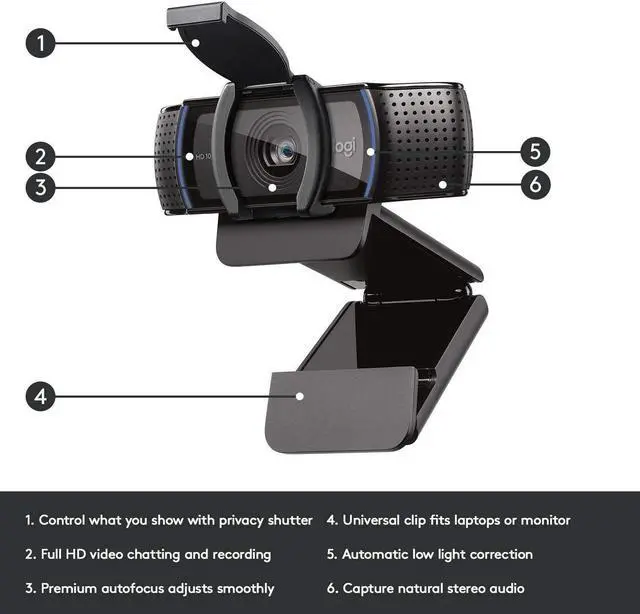 Alt view image 3 of 5 - Logitech Webcam C920S HD Pro with Privacy Shutter - 1080p Streaming Widescreen Video Camera - Built in Microphone for Recording