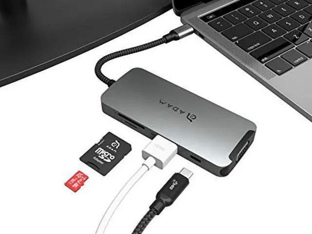 Alt view image 2 of 5 - ADAM elements 8-in-1 USB C Hub - 4K USB C to HDMI - 100W USB C PD - SD Card Reader - 3 USB 3.1 Ports - Portable, Durable Aluminum Case