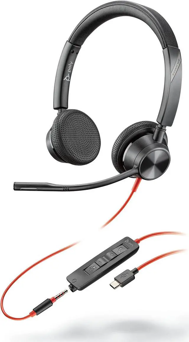 Main image of Plantronics - Blackwire 3325 Wired Stereo Headset with Boom Mic (Poly) - Connect to PC/Mac via USB-A or mobile/tablet via 3.5 mm connector - Works with Teams, Zoom & more
