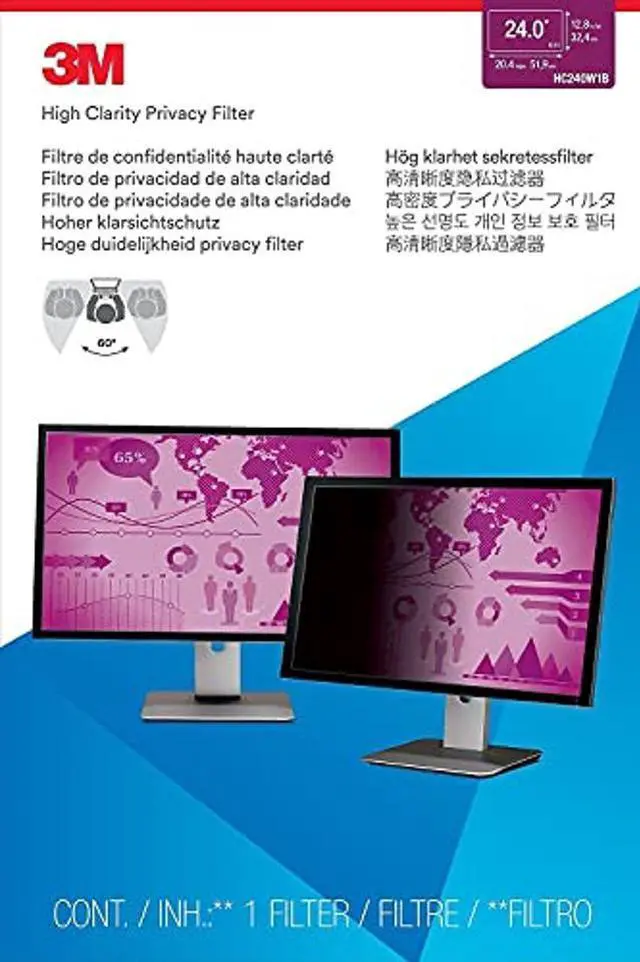 Alt view image 2 of 5 - 3M High Clarity Privacy Filter for 24.0" Widescreen Monitor (16:10) (HC240W1B)