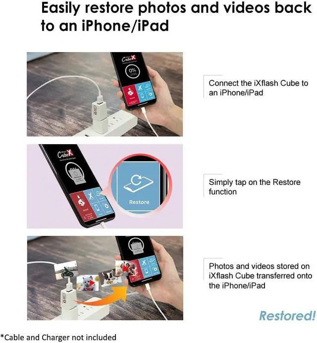 Alt view image 3 of 4 - PioData iXflash Cube 256GB Photo Storage Device Apple MFi Certified USB Type A for iPhone & iPad, Auto Backup Photos & Videos