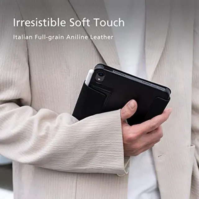 Alt view image 2 of 5 - Alto Leather Folio Case for iPad Mini 6, Premium Italian Leather Case for Apple iPad Mini 6th Gen (Raven Black)