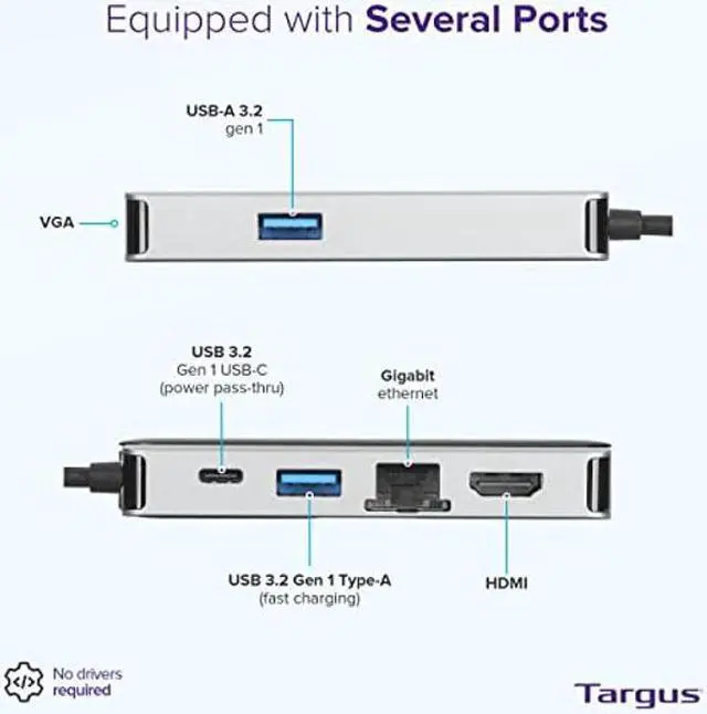 Alt view image 3 of 5 - Targus USB C Docking Station, Alt Mode Single Video 4K HDMI/VGA, USB C Laptop Docking Station, 3 Port USB Docking Station for Mac, Windows, Chrome OS, HDMI Hub for Single Monitor (DOCK419USZ)