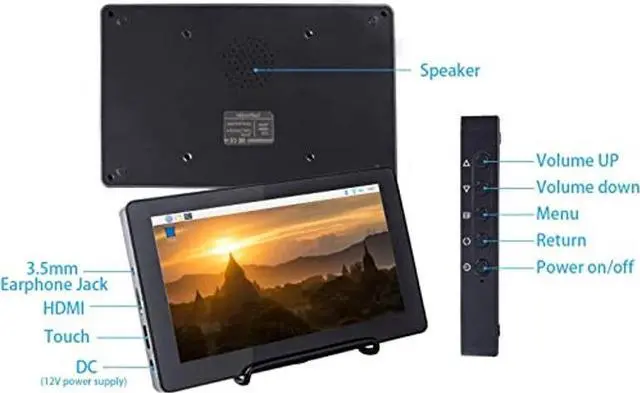 Alt view image 3 of 5 - SunFounder 7 Inch Touchscreen for Raspberry Pi Capacitive Screen IPS Monitor LCD Display Supports HDMI USB-C for Raspberry Pi 4B 3B+ 2 Model B Windows with Bracket