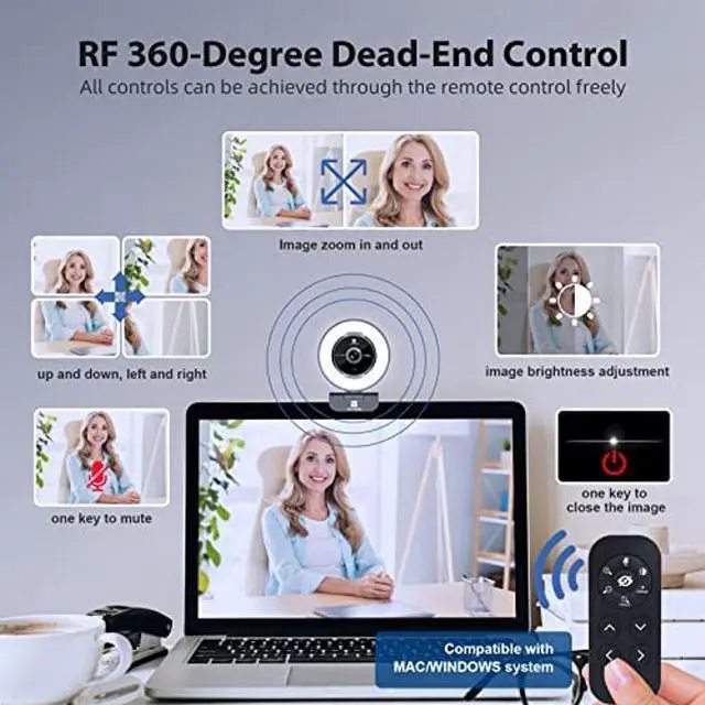 Alt view image 3 of 3 - VITADE Zoomable Webcam with Remote Control, 1080P 60FPS Streaming Webcam with Adjustable Ring Light and Tripod, Pro USB 5X Digital Zoom Webcam for Zoom/Skype Teams/Laptop/Mac Windows