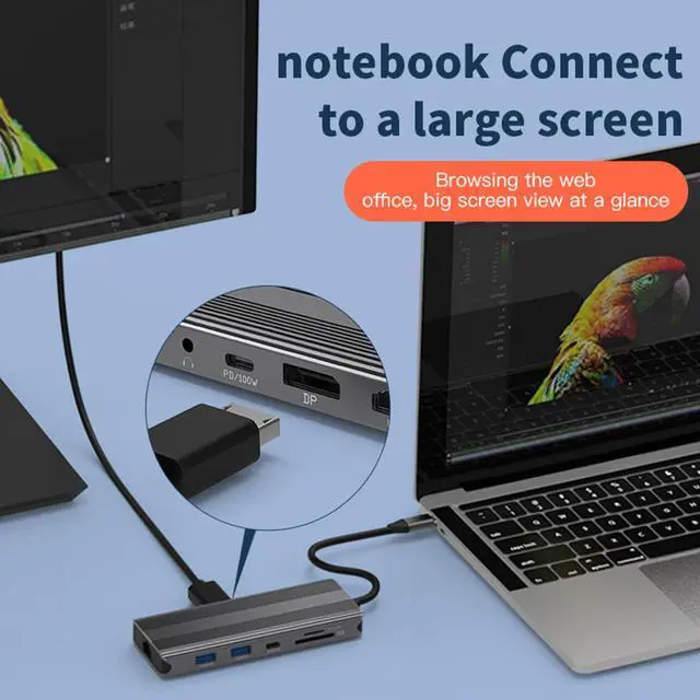 Alt view image 4 of 5 - Bytecc 8k Docking Station,USB-C Docking Station for Laptop and Dual Monitor,10 in 1 Laptop Docking Station with HDMI Port,DP Port,PD 100W,3.5mm Audio,2 USB A Port,USB C Port,SD/TF