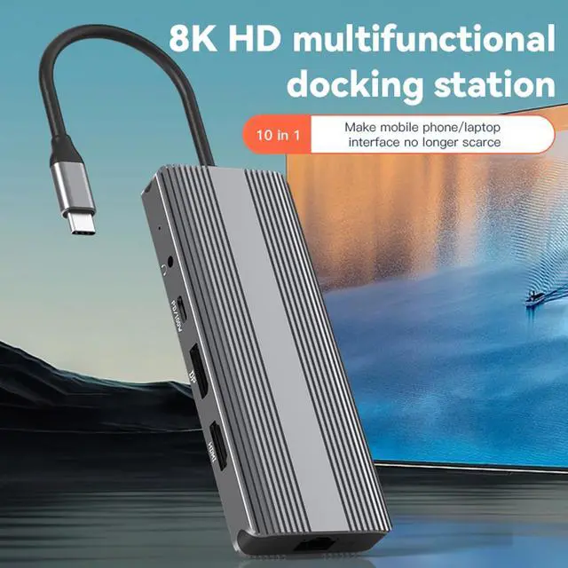 Alt view image 5 of 5 - Bytecc 8k Docking Station,USB-C Docking Station for Laptop and Dual Monitor,10 in 1 Laptop Docking Station with HDMI Port,DP Port,PD 100W,3.5mm Audio,2 USB A Port,USB C Port,SD/TF