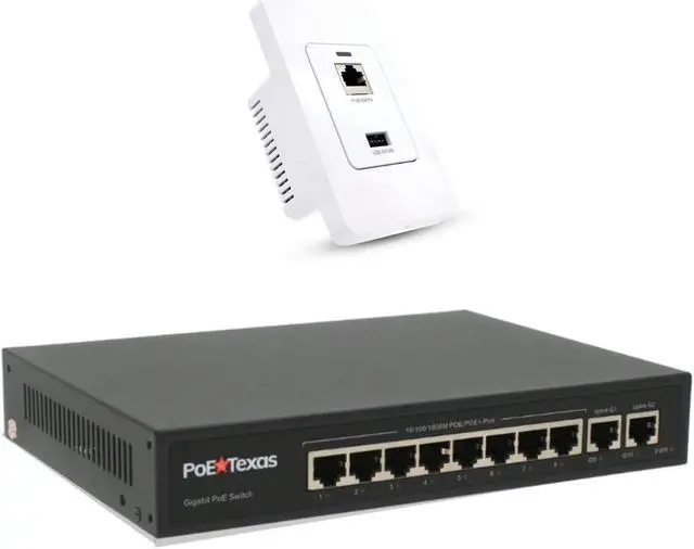 Main image of PoE Texas Gigabit PoE Splitter in-Wall USB Charging Port and PoE Texas 8 Port PoE Switch