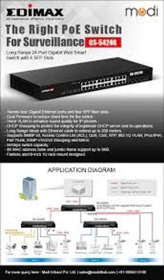 Alt view image 5 of 5 - Edimax GS-5424G, Long Range 24-Port Gigabit Web Smart Switch with 4 SFP Slots