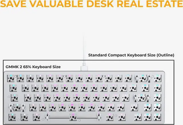Alt view image 4 of 5 - Glorious GMMK 2 Gaming Barebones Keyboard - Hot Swappable TKL DIY, Compact Mechanical Keyboard Kit- Wired, RGB Backlit,- PC Setup Accessories- 65%, Pink