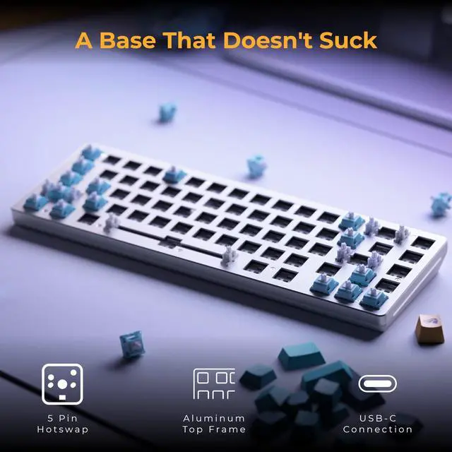 Alt view image 5 of 5 - Glorious GMMK 2 Gaming Barebones Keyboard - Hot Swappable TKL DIY, Compact Mechanical Keyboard Kit- Wired, RGB Backlit,- PC Setup Accessories- 65%, Pink