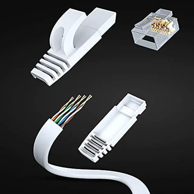 Alt view image 2 of 5 - Cat 6 Ethernet Cable 25 ft - with a Flat, Space-Saving Design High-Speed Internet & Network LAN Patch Cable, RJ45 Connectors - 25ft / White / 10 Pack - Perfect for Gaming, Streaming, and More