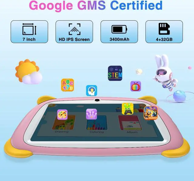 Alt view image 3 of 5 - DOOGEE Kids Pad U7, 7 inch IPS Screen Tablet for Kids, 4+32GB ROM Android 10 Toddler Pad,3400mAh Battery, Parental Control, Dual Camera, Shockproof Case, Educational, Games Bluetooth/WiFi (Pink)