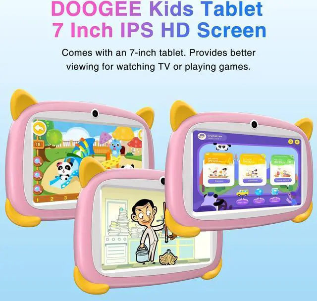 Alt view image 2 of 5 - DOOGEE Kids Pad U7, 7 inch IPS Screen Tablet for Kids, 4+32GB ROM Android 10 Toddler Pad,3400mAh Battery, Parental Control, Dual Camera, Shockproof Case, Educational, Games Bluetooth/WiFi (Pink)
