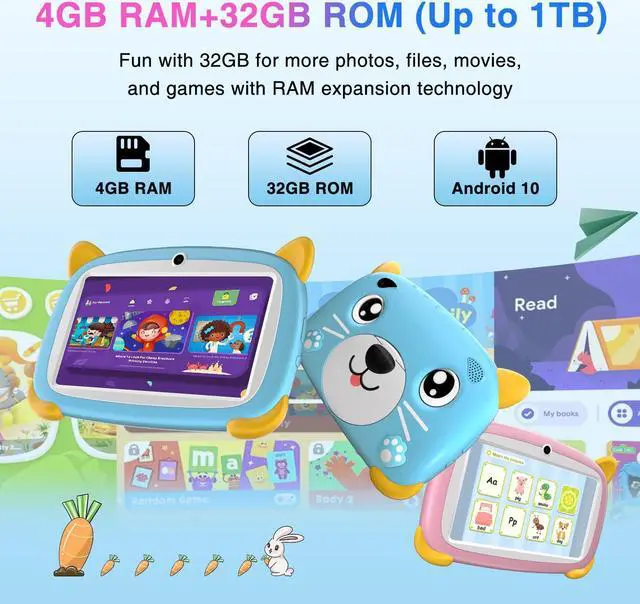 Alt view image 4 of 5 - DOOGEE Kids Pad U7, 7 inch IPS Screen Tablet for Kids, 4+32GB ROM Android 10 Toddler Pad,3400mAh Battery, Parental Control, Dual Camera, Shockproof Case, Educational, Games Bluetooth/WiFi (Pink)