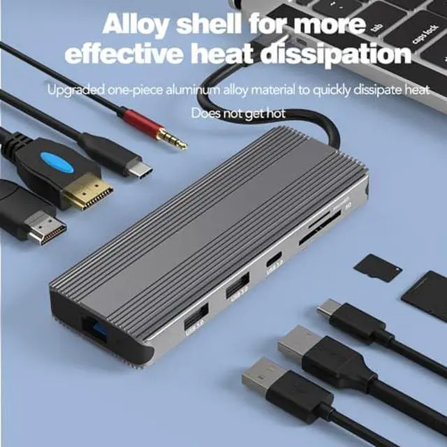 Alt view image 3 of 5 - Bytecc 8k Docking Station, USB-C Docking Station for Laptop and Dual Monitor,10 in 1 Laptop Docking Station with 2 HDMI,1000Mpbs LAN,PD 100W,3 USB 3.0 Port,SD/TF and 3.5mm Audio Port