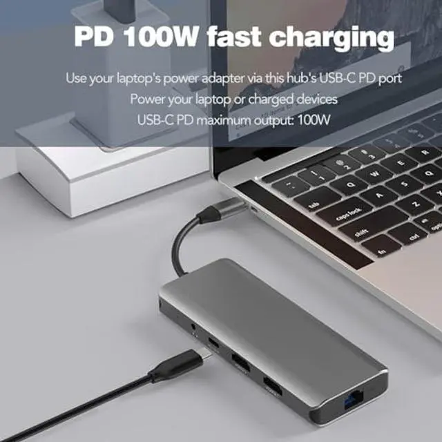 Alt view image 4 of 5 - Bytecc 8k Docking Station, USB-C Docking Station for Laptop and Dual Monitor,10 in 1 Laptop Docking Station with 2 HDMI,1000Mpbs LAN,PD 100W,3 USB 3.0 Port,SD/TF and 3.5mm Audio Port