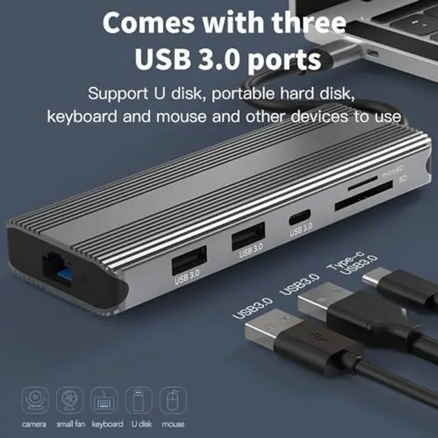 Alt view image 5 of 5 - Bytecc 8k Docking Station, USB-C Docking Station for Laptop and Dual Monitor,10 in 1 Laptop Docking Station with 2 HDMI,1000Mpbs LAN,PD 100W,3 USB 3.0 Port,SD/TF and 3.5mm Audio Port