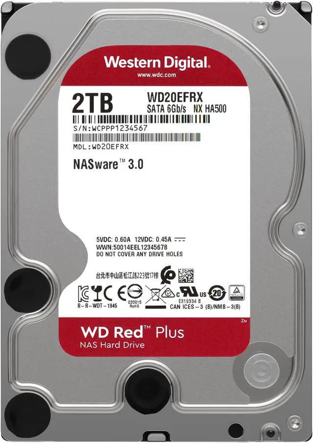 Alt view image 2 of 5 - Western Digital 2TB WD Red Plus NAS Internal Hard Drive HDD - 5400 RPM, SATA 6 Gb/s, CMR, 64 MB Cache, 3.5" - WD20EFRX