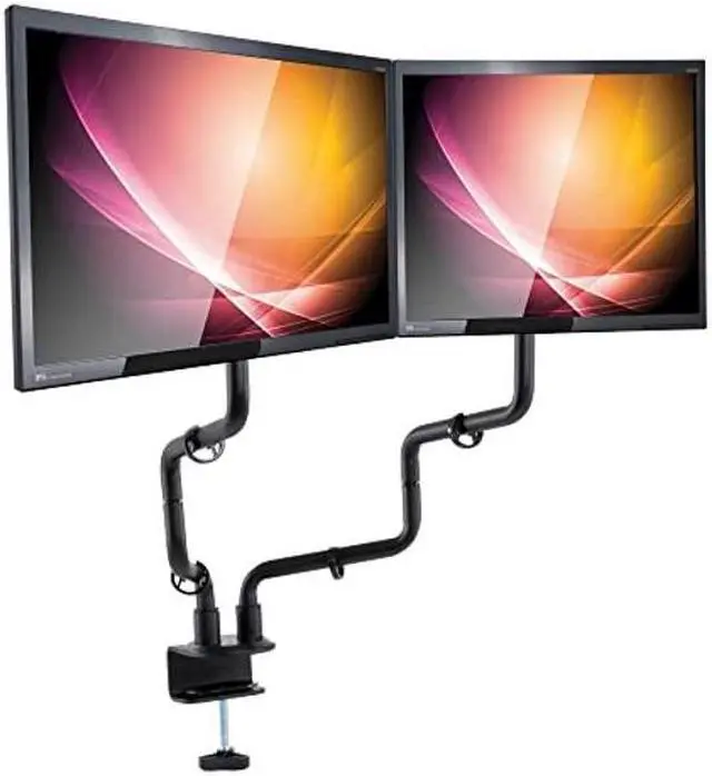Alt view image 2 of 4 - Allsop Dual Monitor Desk Mount Kit, Full Motion arms with Clamp On Mounting Base, Holds Two Computer Screens, 9" x 9.8" x 24.8", Black