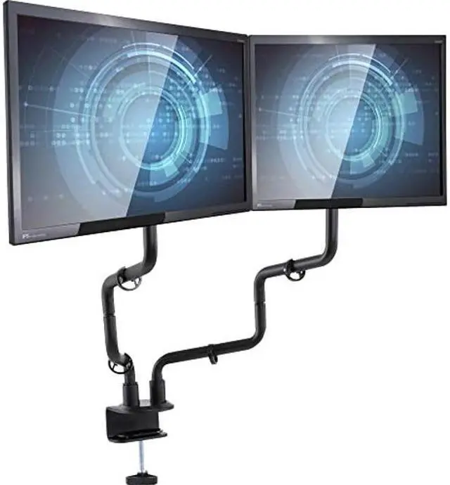 Alt view image 4 of 4 - Allsop Dual Monitor Desk Mount Kit, Full Motion arms with Clamp On Mounting Base, Holds Two Computer Screens, 9" x 9.8" x 24.8", Black