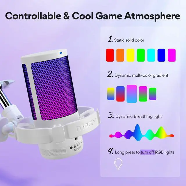 Alt view image 3 of 3 - MAONO USB Gaming Microphone with Noise Cancellation, Computer PC Condenser Mic with RGB Light, Mute, Gain, Monitoring for Streaming, Podcast, YouTube, Twitch, Discord, PS5, PS4, GamerWave DGM20S