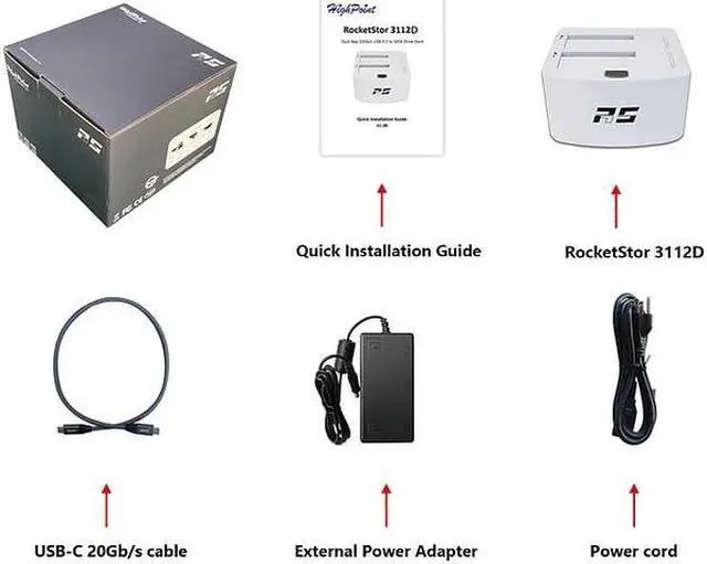 Alt view image 4 of 5 - HighPoint Technologies Highpoint RocketStor 3112D Dual-Bay 10Gb/s USB 3.2 to SATA Drive Dock