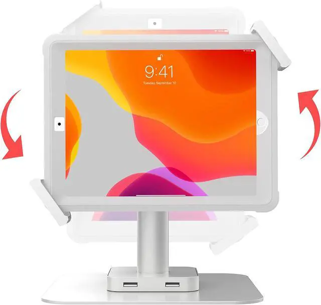 Alt view image 3 of 5 - iPad Desk Mount - CTA Tablet Desk Mount w/ 2 Port USB Hub - Universal Holder for iPad 8 Gen 10.2-Inch, iPad Pro, Galaxy Tab A 9.7-Inch, Galaxy Tab S3 9.7-Inch & 7-14" Tablets - White (PAD-USBUHW)