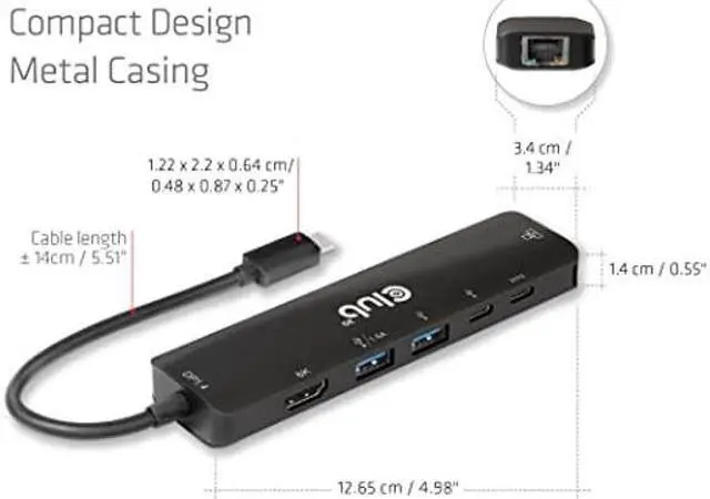 Alt view image 4 of 4 - Club 3D CSV-1596 USB Gen1 Type-C, 6-in-1 Hub with HDMI 8K30Hz-4K120Hz, 2xUSB Type-A, RJ45 and 2xUSB Type-C, Data and PD Charging 100 watt