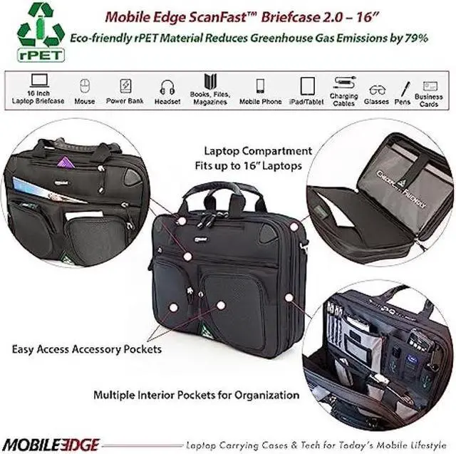 Alt view image 2 of 5 - Mobile Edge ScanFast Checkpoint and Eco Friendly Laptop Briefcase 16 Inch PC, 17 Inch Compatible with Macbook for Men, Women, Business Travel, Black MESFBC2.0