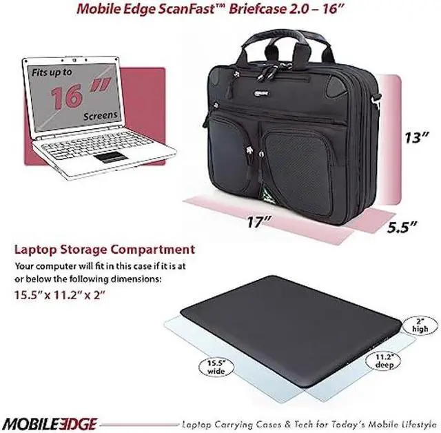 Alt view image 4 of 5 - Mobile Edge ScanFast Checkpoint and Eco Friendly Laptop Briefcase 16 Inch PC, 17 Inch Compatible with Macbook for Men, Women, Business Travel, Black MESFBC2.0