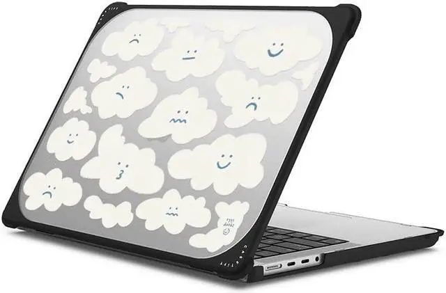 Main image of CASETiFY Bounce MacBook Pro 14-inch (M1-M5) Case [Enhanced Protective Corner Design/Ventilation Cutouts/Anti-Slip Grip] - Cute Clouds by Eggsdoodz - Clear Black