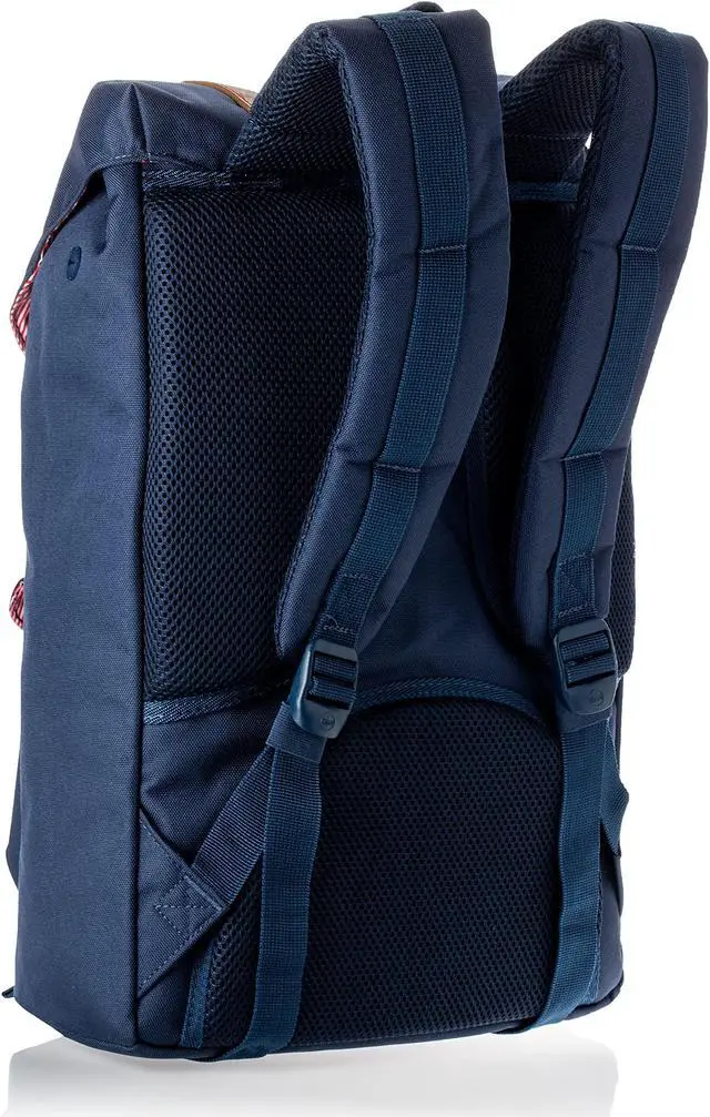 Alt view image 2 of 4 - Herschel Little America Laptop Backpack, Navy/Tan Synthetic Leather, Mid-Volume 17.0L