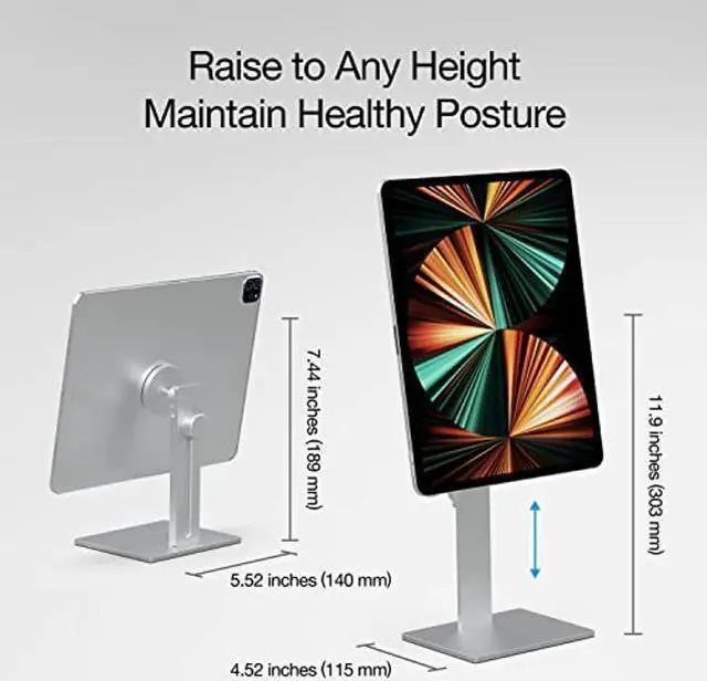 Alt view image 3 of 5 - Just Mobile AluDisc Max 360deg-Directional Magnetic Aluminum Desk Tablet Stand Holder Tilt Swivel Rotate Angle Adjust Height 12" for All iPad and Tablets (ST-550SI)