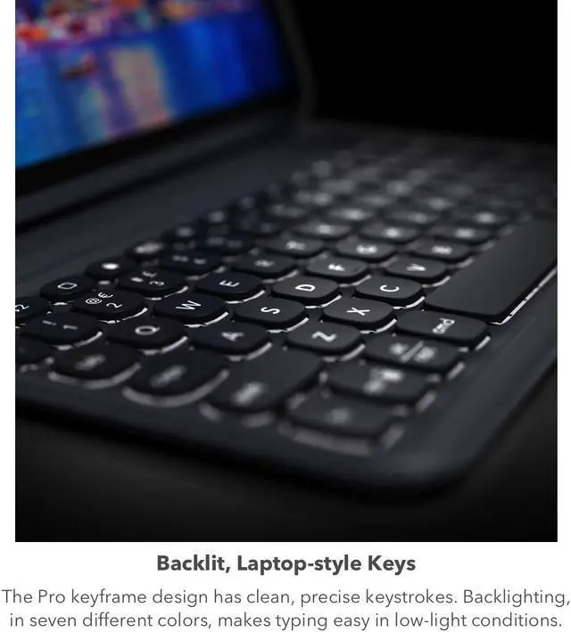 Alt view image 2 of 5 - ZAGG Pro Keys Detachable Case and Wireless Keyboard for Apple iPad Pro 10.2", Multi-Device Bluetooth Pairing, Backlit Laptop-Style Keys, Apple Pencil Holder, 6.6ft Drop Protection, Lightweight, Black