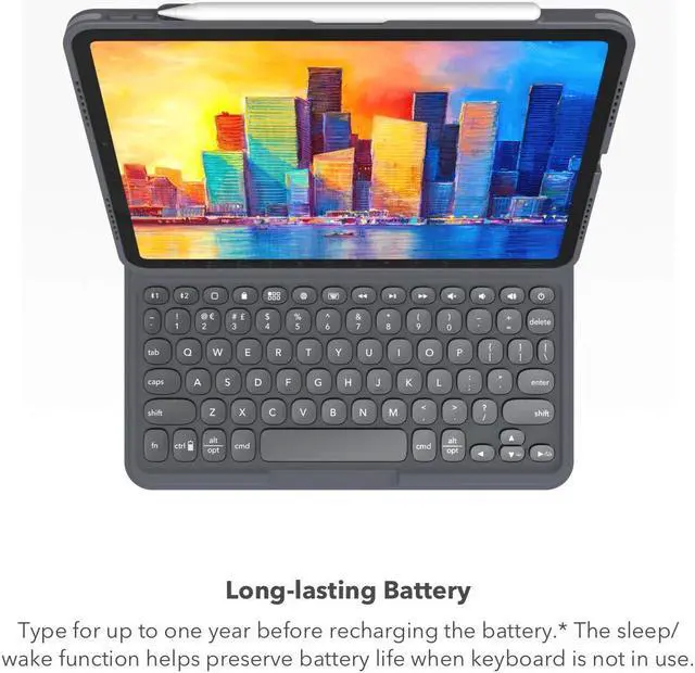 Alt view image 3 of 5 - ZAGG Pro Keys Detachable Case and Wireless Keyboard for Apple iPad Pro 10.2", Multi-Device Bluetooth Pairing, Backlit Laptop-Style Keys, Apple Pencil Holder, 6.6ft Drop Protection, Lightweight, Black