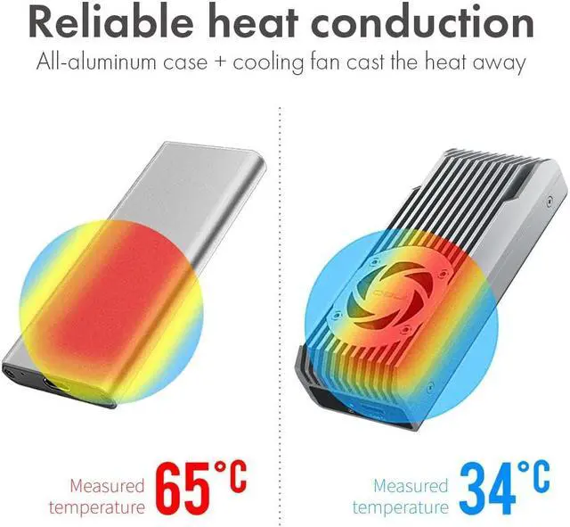 Alt view image 3 of 5 - ineo USB 4.0 M.2 NVMe SSD Enclosure Built-in Cooling Fan, Compatible with Thunderbolt 3/4, Compatible USB 4/3/2 [C2598-NVMe 40Gbps]