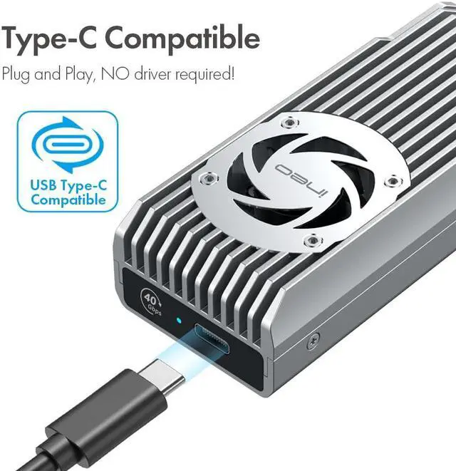 Alt view image 5 of 5 - ineo USB 4.0 M.2 NVMe SSD Enclosure Built-in Cooling Fan, Compatible with Thunderbolt 3/4, Compatible USB 4/3/2 [C2598-NVMe 40Gbps]